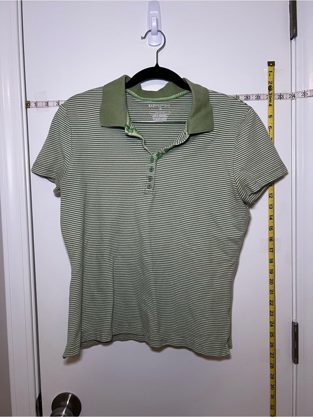 Basic Editions Lime Green and White Striped Polo Shirt